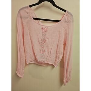 Mine Lightweight Pink Aztec Boho Festival Blouse Size M | Slightly Cropped